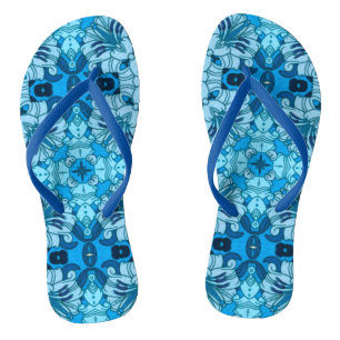 Abstrakte Blütenfarbe Blau Flip Flops