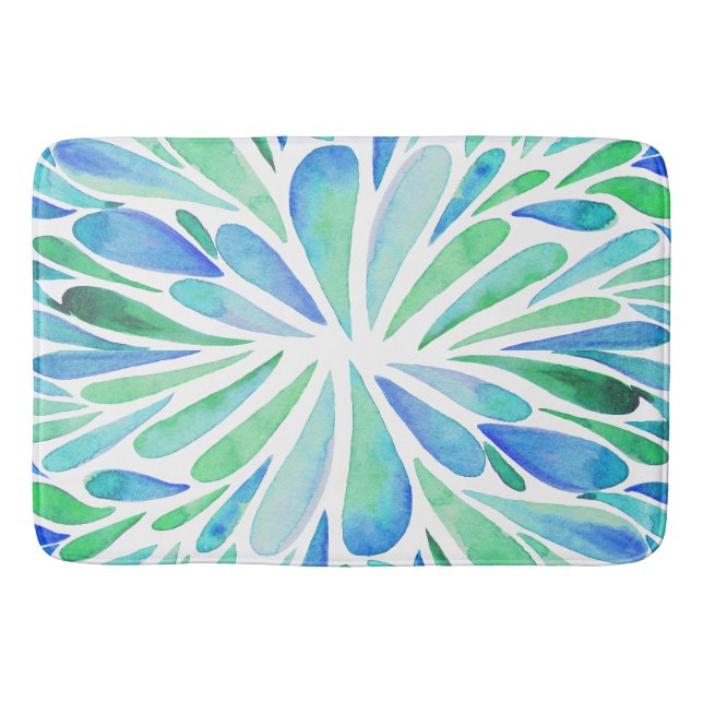 Abstrakte Blütenfarbe Wasser Burst Aqua und Blau Badematte (Vorderseite)