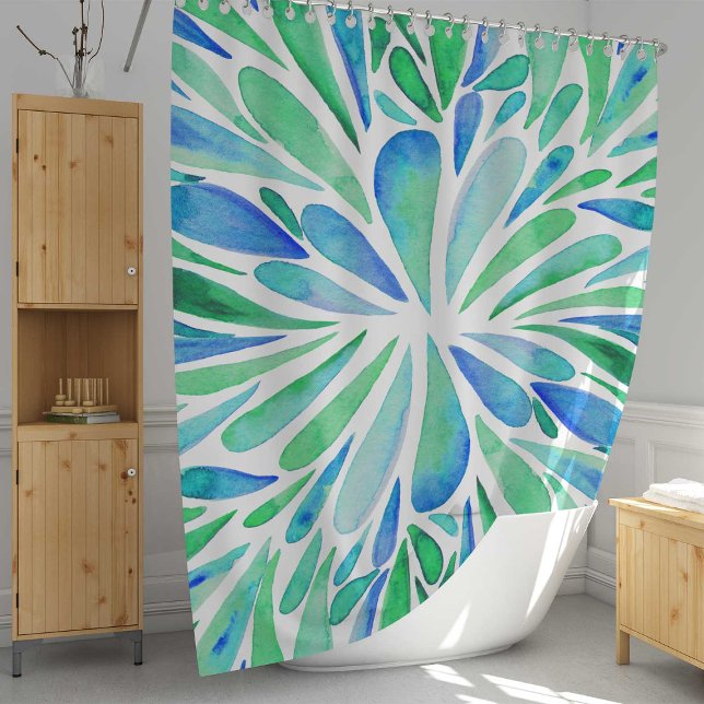 Abstrakte Blütenfarbe Wasser Burst Aqua und Blau Duschvorhang (Von Creator hochgeladen)