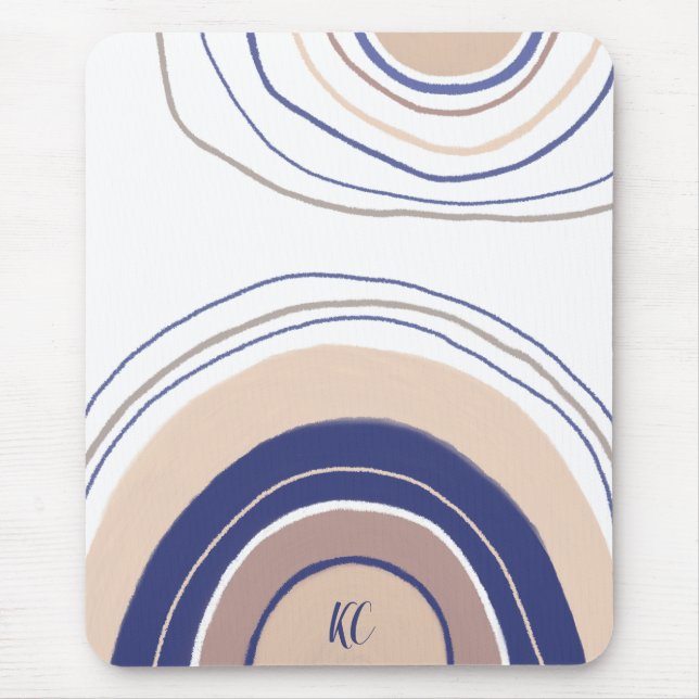 Abstrakte Boho Arches - Blau und Beige Mousepad (Vorne)