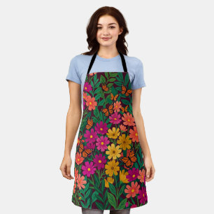 Abstrakte Boho-Floral-Cosmos-Schmetterlinge-Schürz Schürze