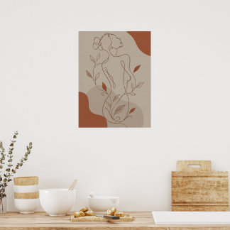 Abstrakte Boho-Frauensilhouette und erdige Sha Poster