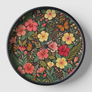 Abstrakte Boho-Hibiskus-Schmetterlings-Kunstuhren Uhr