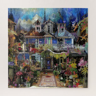 Abstrakte Boho-Spukhaus-Blumen-Collage Puzzle