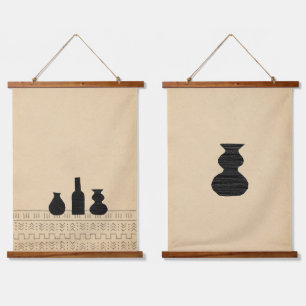 Abstrakte Boho Vasen Wandteppich Mit Holzrahmen