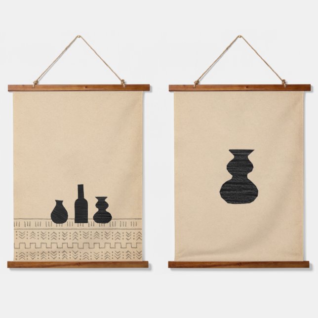 Abstrakte Boho Vasen Wandteppich Mit Holzrahmen (Doppelt)