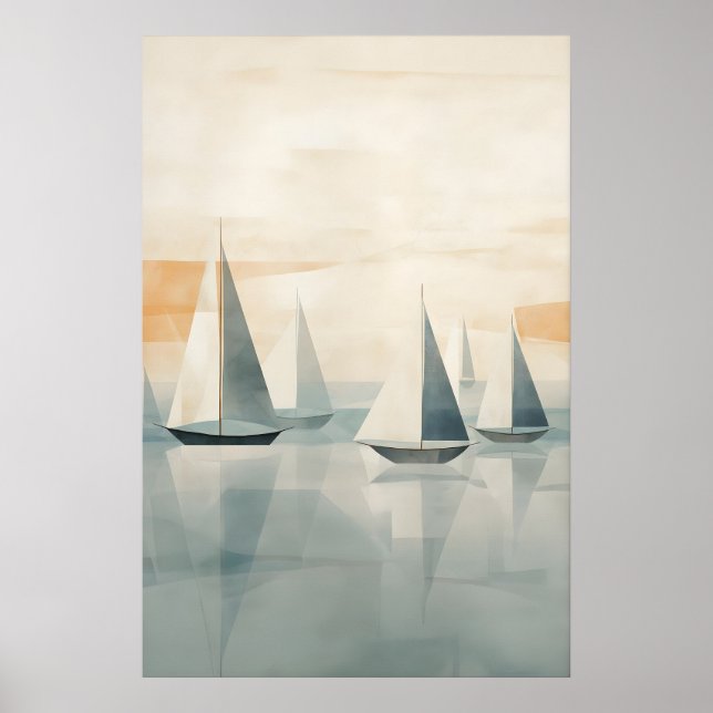 Abstrakte Boote auf ruhiger See - Moderne nautisch Poster (Vorne)