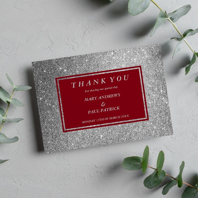 Abstrakte bordeauxfarbene Imitate SilberGlitzer Dankeskarte (Abstract burgundy faux silver glitter thank you card )