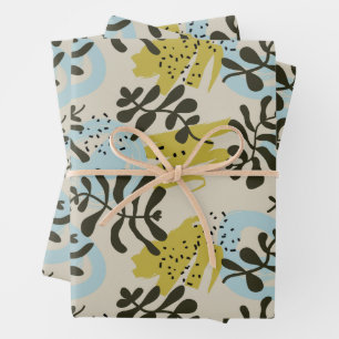 Abstrakte Botanische Boheme-Pastell Grün Blau Geschenkpapier Set