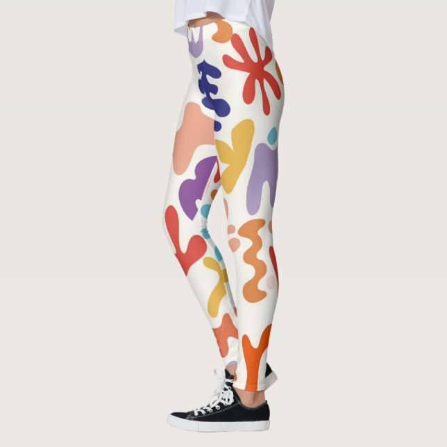 Abstrakte botanische Formen, farbenfroh Leggings (Links)