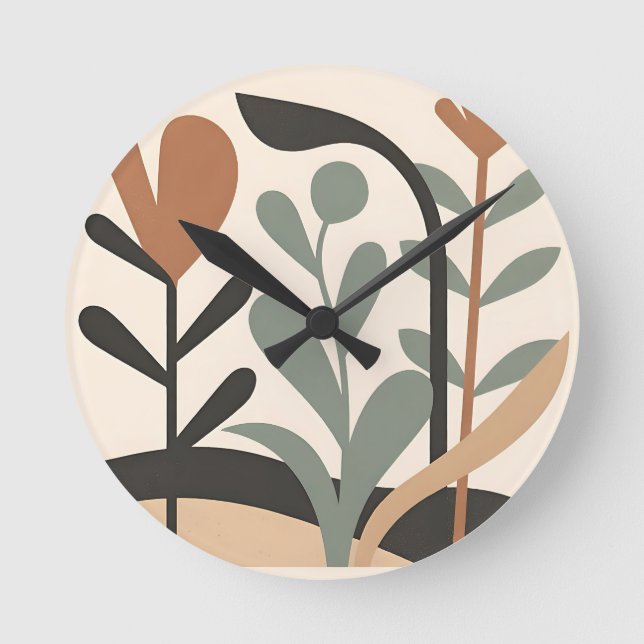 Abstrakte botanische Formen Runde Wanduhr (Vorderseite)