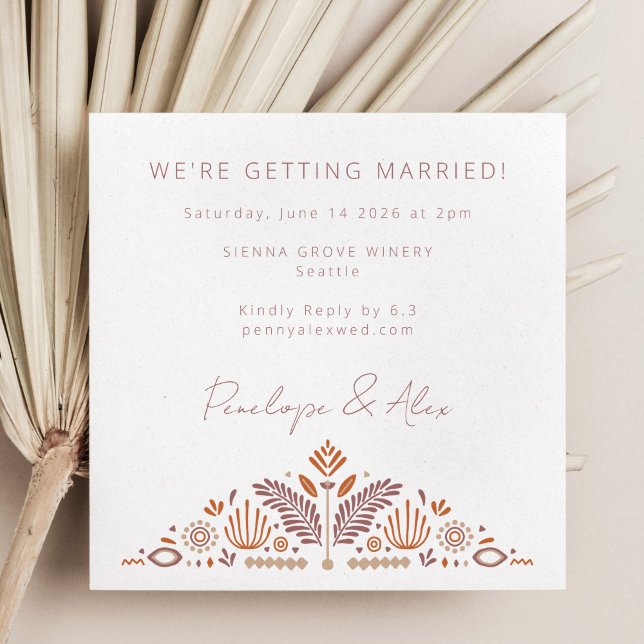 Abstrakte botanische Formen Terracotta Rost Weddin Einladung (Von Creator hochgeladen)