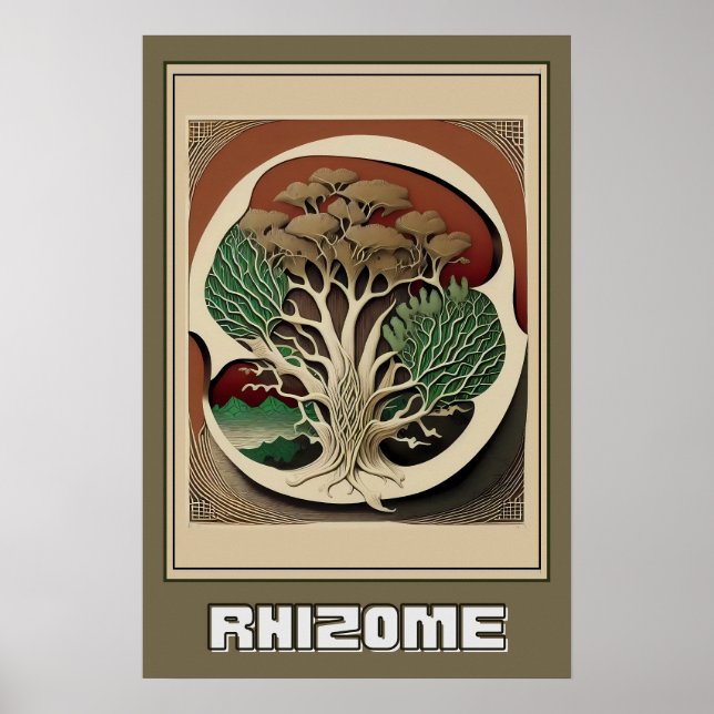 Abstrakte botanische Mauer Kunst, Rhizome Illustra Poster (Vorne)