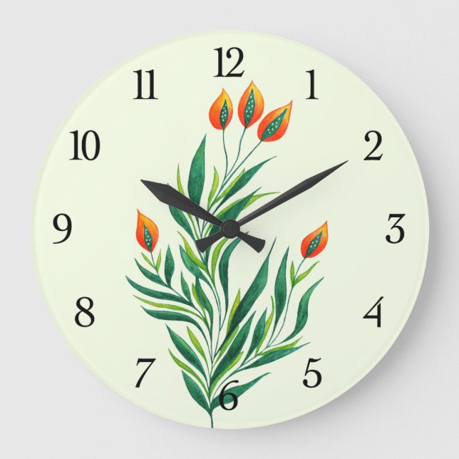 Abstrakte botanische Pflanze Frühjahr Große Wanduhr (Vorderseite)