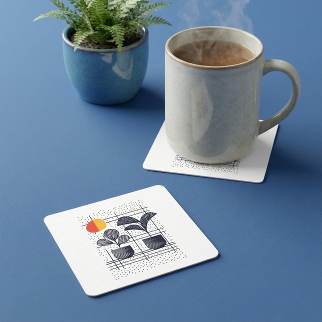 Abstrakte botanische Pflanze Rechteckiger Pappuntersetzer (Abstract Botanical house plant Square Paper Coaster.)