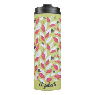 Abstrakte botanische Rosa Blätter Ladybugs Spring Thermosbecher