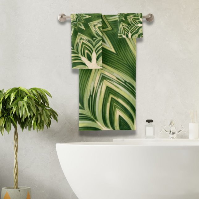 abstrakte botanische tropische Blätter mit Pflanze Badhandtuch Set (greenery abstract botanical tropical palm leaves bath towel set)