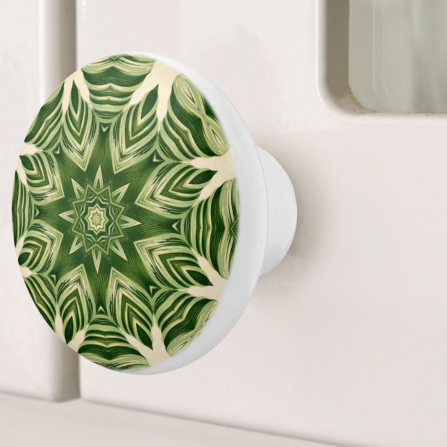 abstrakte botanische tropische Blätter mit Pflanze Keramikknauf (greenery abstract botanical tropical palm leaves ceramic knob)
