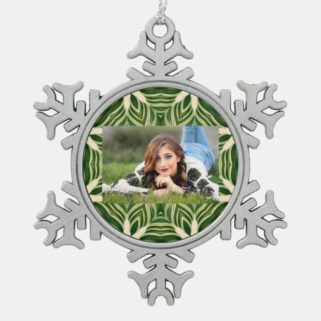 abstrakte botanische tropische Blätter mit Pflanze Schneeflocken Zinn-Ornament (Vorderseite)