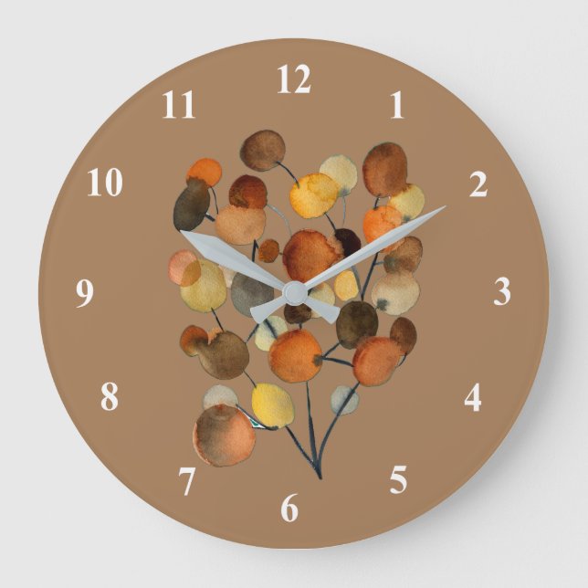 Abstrakte braune Herbstbaumkunst Große Wanduhr (Vorderseite)