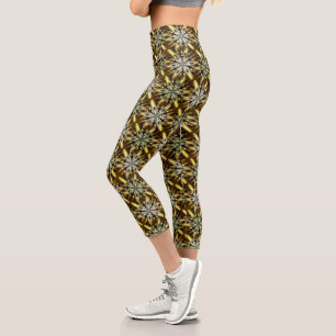 Abstrakte Brauntöne und Goldsteine Capri Leggings