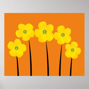 Abstrakte Bright Orange Gelbfall Floral Collage Poster