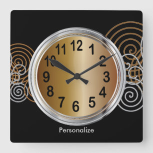 Abstrakte Bronze- und Silbermetallic-Konstruktion Quadratische Wanduhr