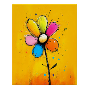 abstrakte, bunte Blume im Pop-Art-Cartoon Stil Poster