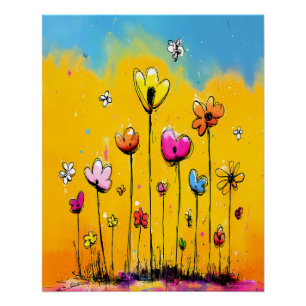 abstrakte. bunte Blumenwiese Pop-Art-Cartoon-Stil Poster