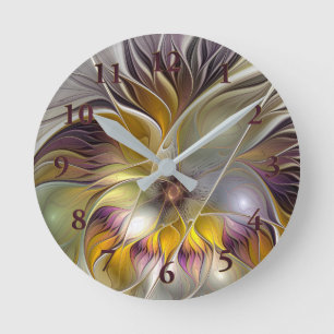 Abstrakte bunte Fantasie-Blumen-modernes Fraktal Runde Wanduhr
