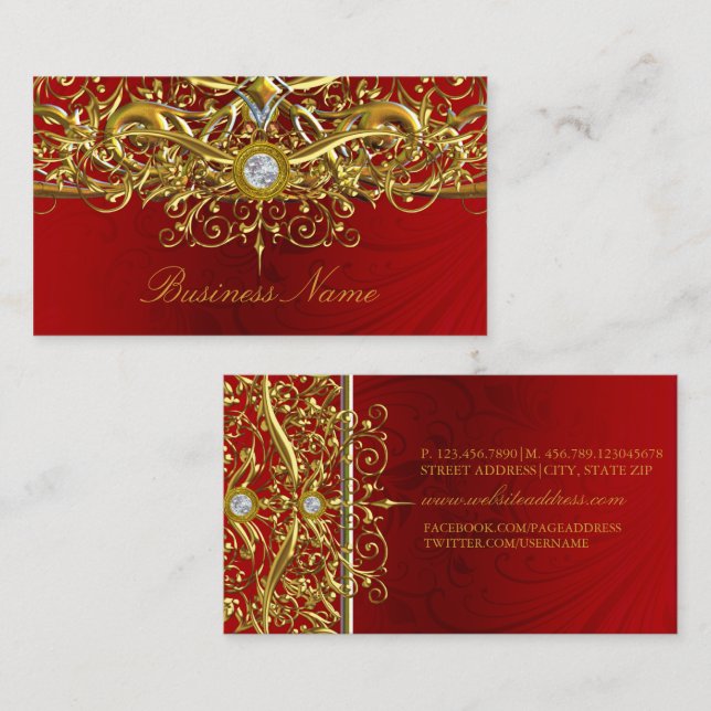 Abstrakte Business Card Gold Red Swirl Visitenkarte (Vorne/Hinten)
