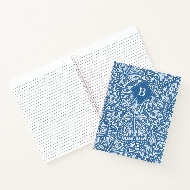 Abstrakte Butterfly Animal Print Monogram Blue Notizbuch (Innenseite)