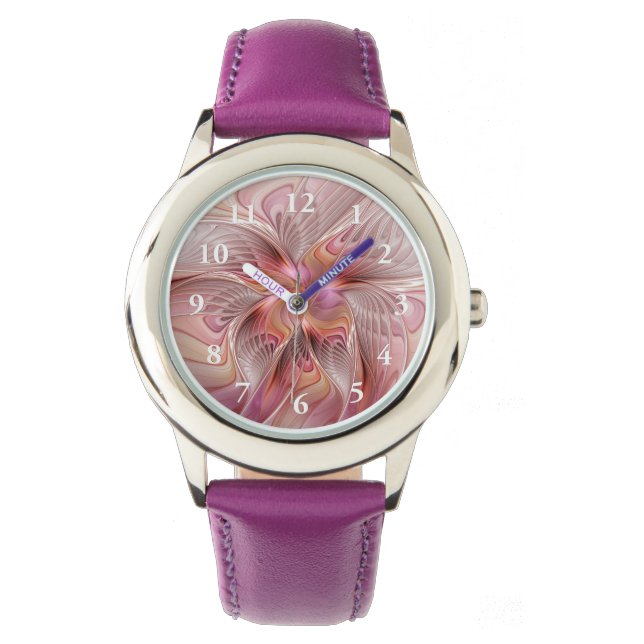 Abstrakte Butterfly Farbenfrohe Fantasie Fraktal K Armbanduhr (Vorderseite)