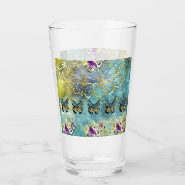 Abstrakte Butterfly & Floral Design Glas (Vorderseite)