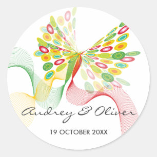 Abstrakte Butterfly Künstlerische Hochzeitsticker Runder Aufkleber