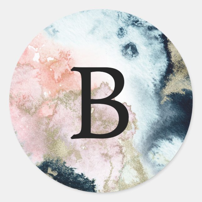 Abstrakte Celestial Monogram Wedding Umschlag Aufk Runder Aufkleber (Vorderseite)