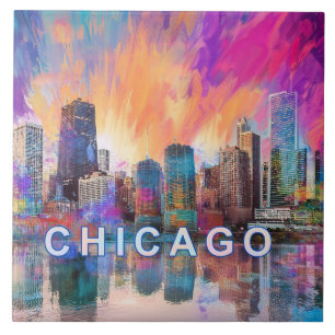 Abstrakte Chicago Skyline Art Modern Fliese