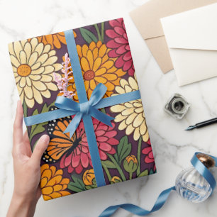 Abstrakte Chrysanthemen Schmetterlinge Geschenkpap Geschenkpapier