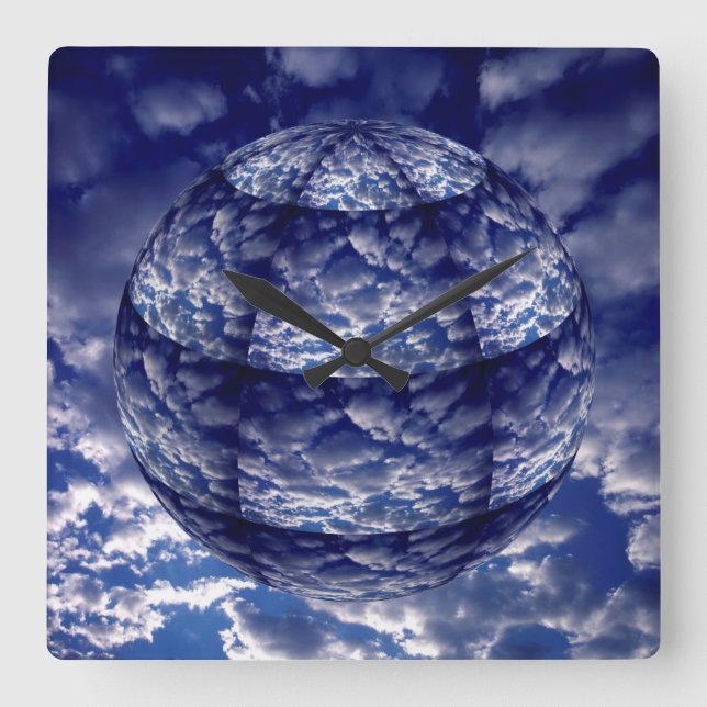 Abstrakte Cloud-3D-Sphäre Quadratische Wanduhr (Vorderseite)