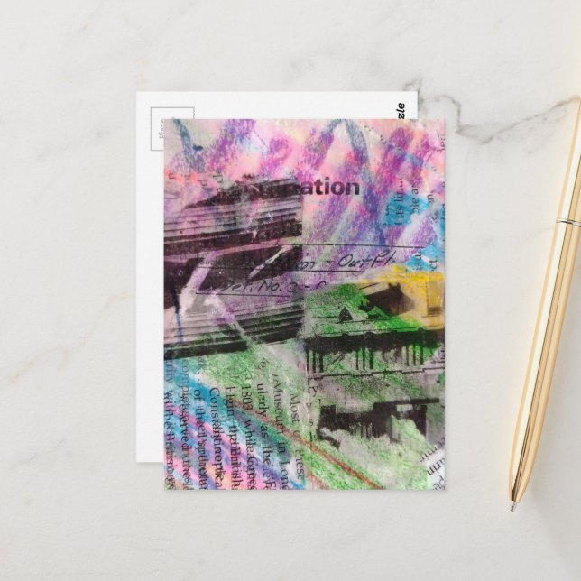 abstrakte Collage-Architektur und Wörter Postkarte (Vorderseite/Rückseite Beispiel)