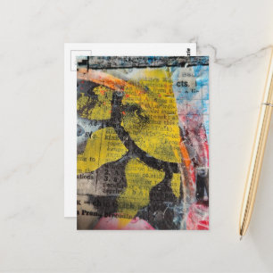 abstrakte Collage gelbe Sonne Postkarte