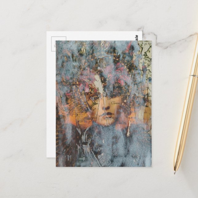 abstrakte Collage mit Gesicht Postkarte (Vorderseite/Rückseite Beispiel)