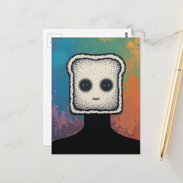 abstrakte Collage mit Gesicht von Toast Postkarte (Vorderseite/Rückseite Beispiel)