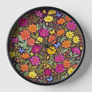 Abstrakte Cosmos-Blumen-Schmetterlinge-Kunst-Uhren Uhr