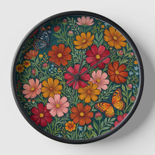 Abstrakte Cosmos-Blumen-Schmetterlinge-Kunstuhren Uhr
