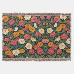 Abstrakte Cottagecore-Zinnias-Schmetterlinge-Decke Decke