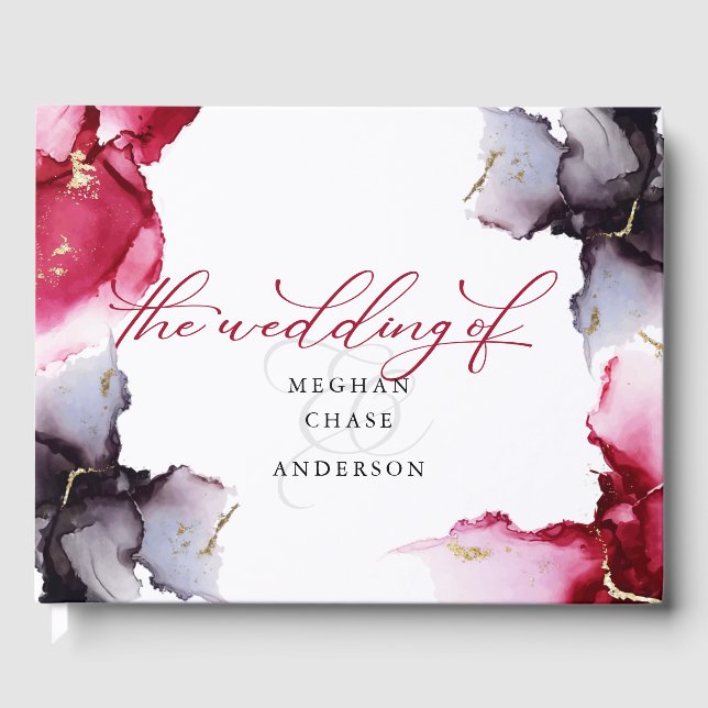 Abstrakte Crimson und Amethyst Geode Gästebuch (Vorderseite)