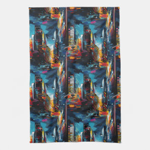 Abstrakte Cyberpunk-Stadtlandschaft-Skyline (3) Geschirrtuch