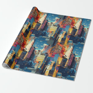 Abstrakte Cyberpunk-Stadtlandschaft-Skyline (4) Geschenkpapier