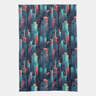 Abstrakte Cyberpunk-Stadtlandschaft-Skyline (5) Geschirrtuch